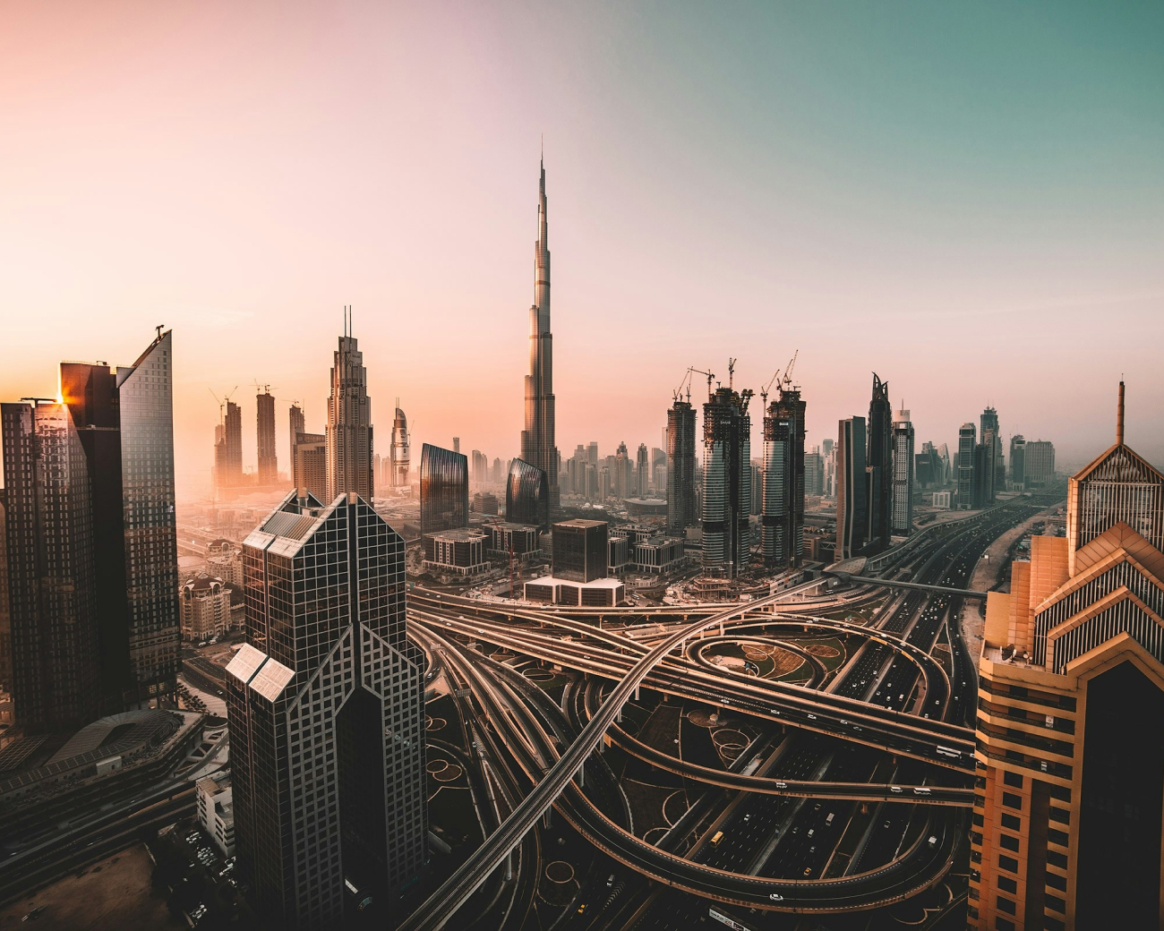 Dubai Skyline images with complex road network